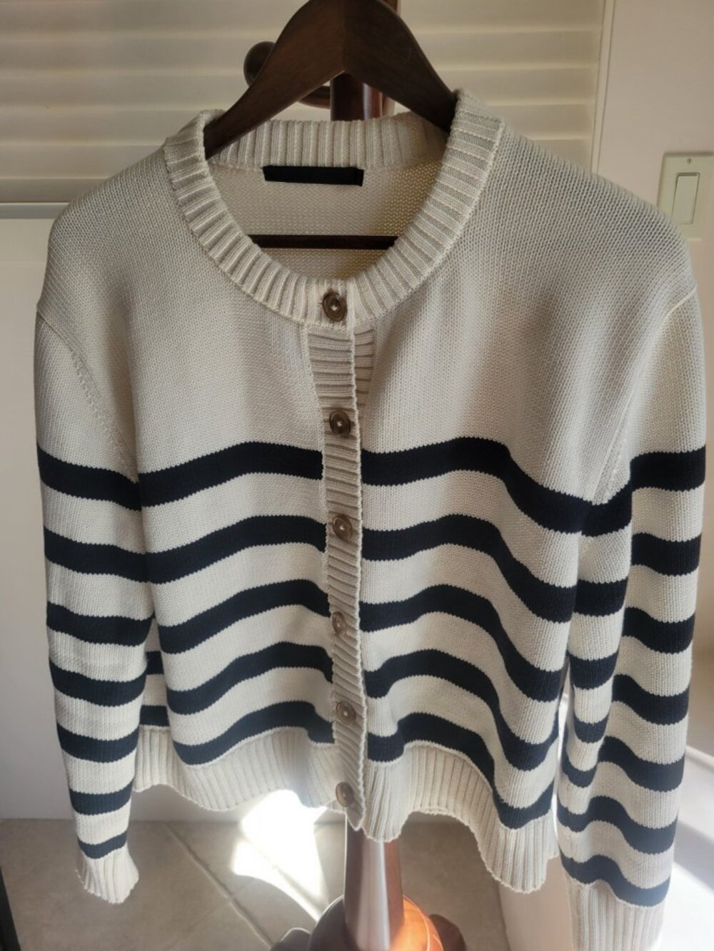 Jenni Kayne Mirren Cardigan Ivory Black Stripe Pima Cotton Size Medium